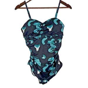 NWT Die With Your Boots On Swimsuit Small Black Salty Sea Witch Skull Goth Salem